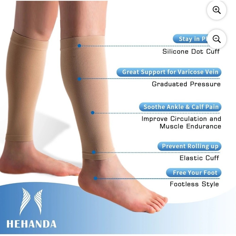 HEHANDA Calf Compression Sleeves 20-30mmHg Firm Graduated Support Nude Skin 3XL‎